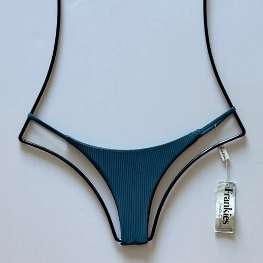 Frankies Bikinis Willa Skimpy Bikini Bottom - Deep Sea Blue Ribbed - XS - NWT